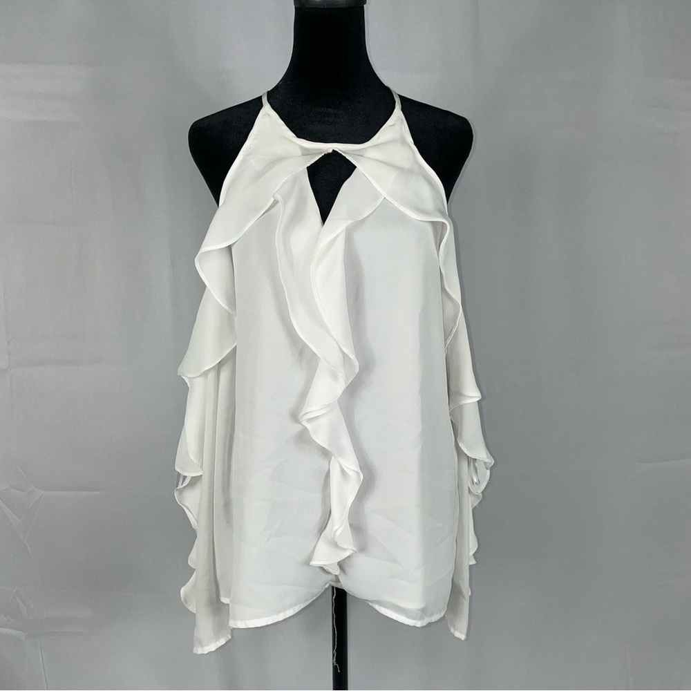 Ruffled cold shoulder long sleeve top - 1X